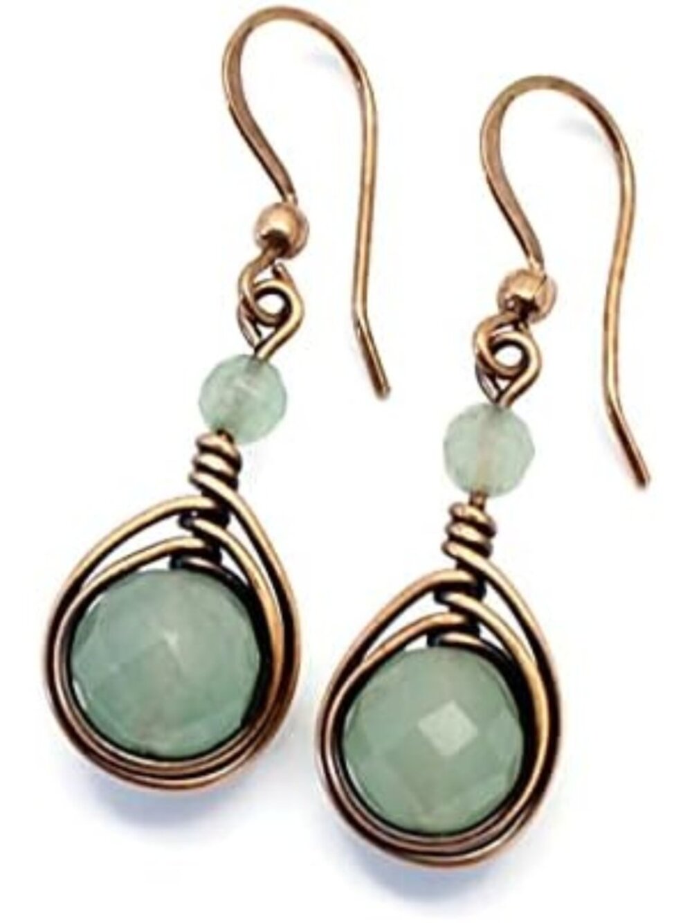 Handcrafted Copper Earrings with Green Aventurine Gemstones - Unique Boho Style - Picture 5 of 7